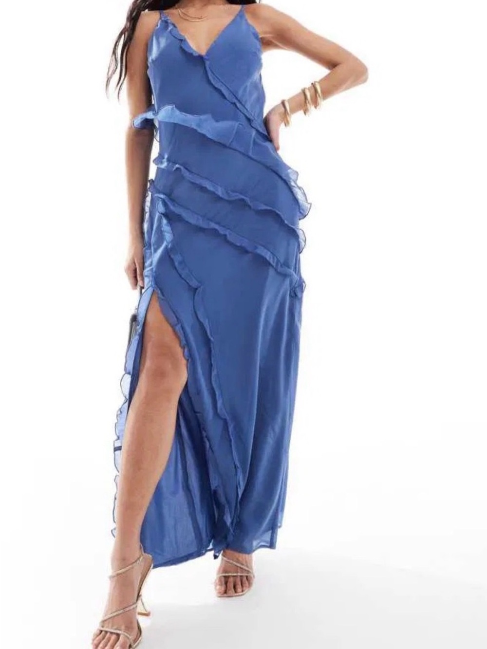 Abercrombie & Fitch Blue Ruffled Maxi Dress